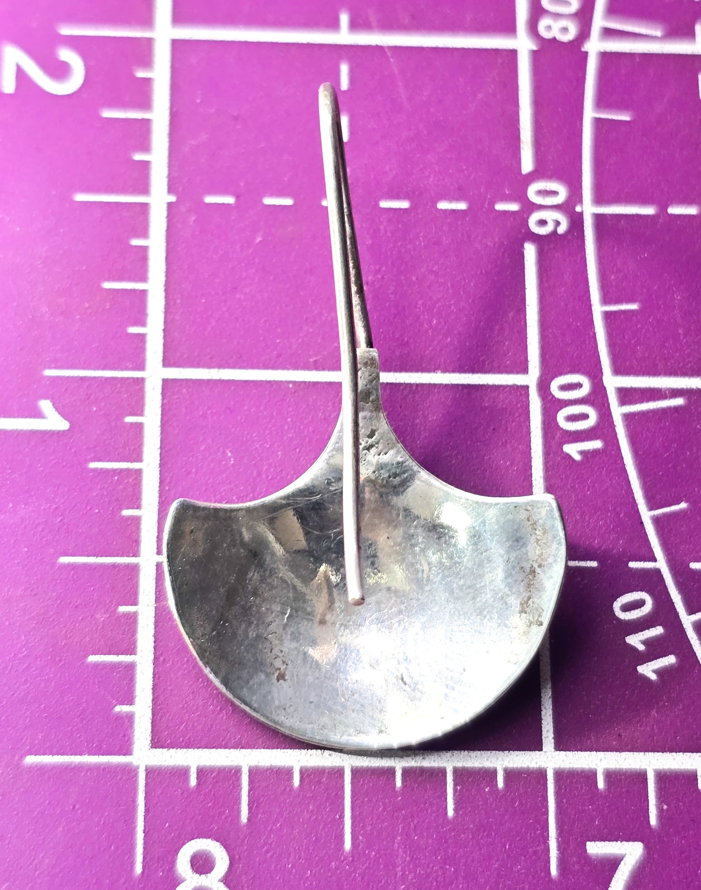 Modernist hammered sterling silver artisan large drop fan vintage earrings