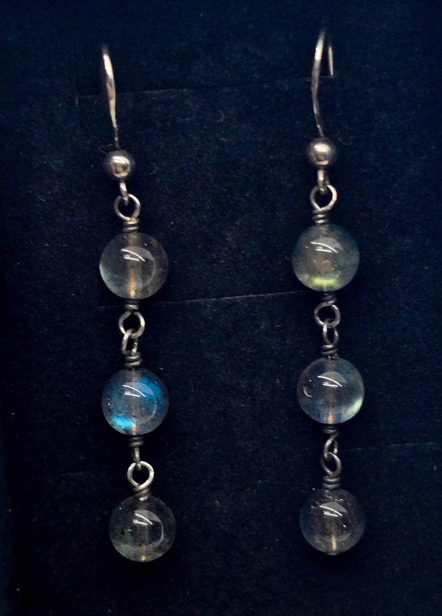 Labradorite flashy long beaded gemstone sterling silver drop earrings