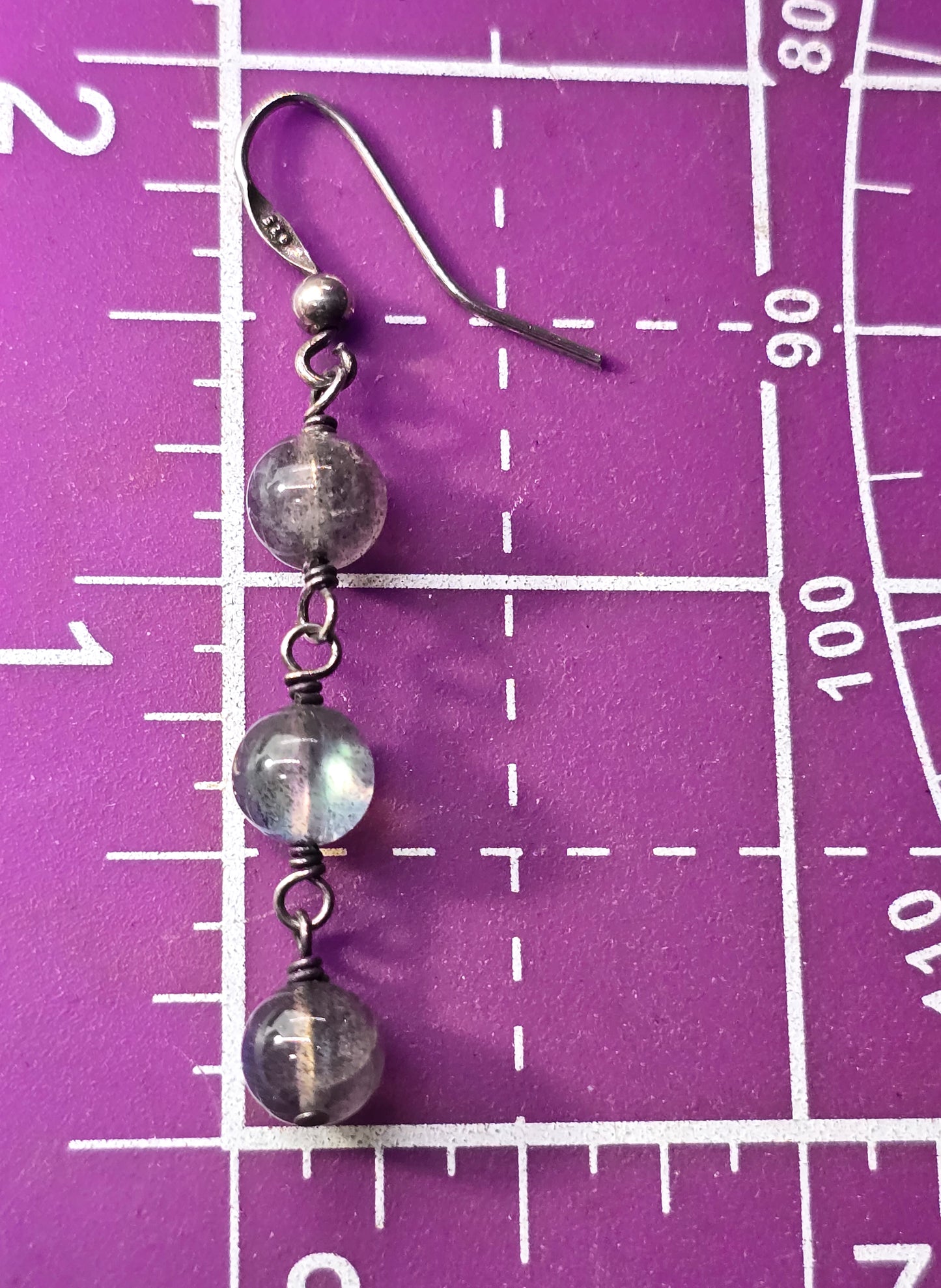 Labradorite flashy long beaded gemstone sterling silver drop earrings