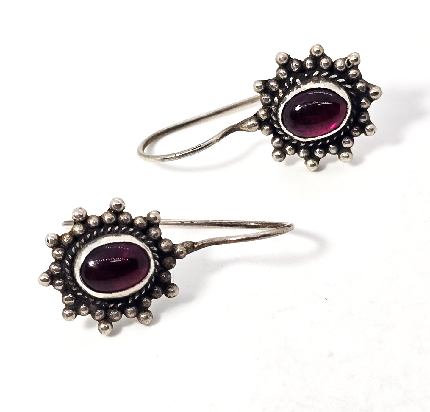 Umbalite pink/purple Garnet gemstone Bali tribal vintage sterling silver earrings