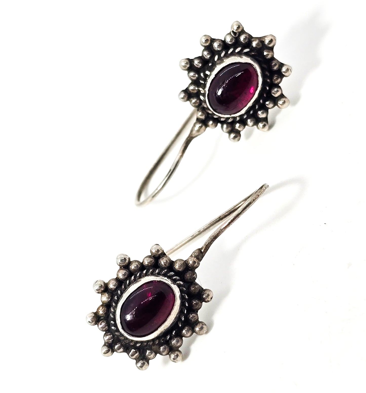 Umbalite pink/purple Garnet gemstone Bali tribal vintage sterling silver earrings