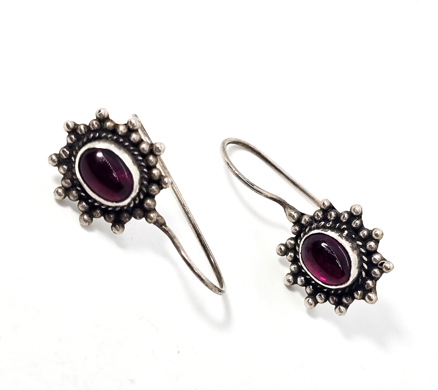 Umbalite pink/purple Garnet gemstone Bali tribal vintage sterling silver earrings