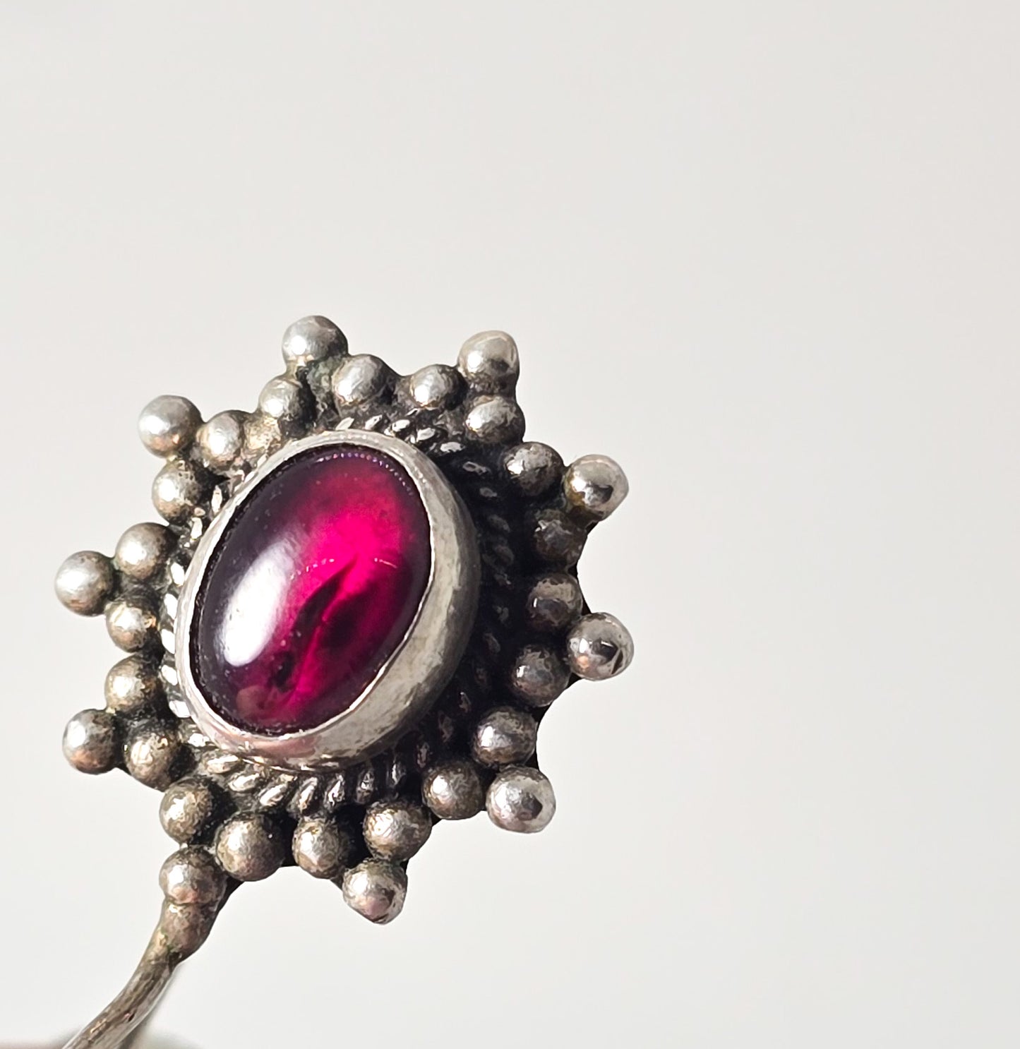 Umbalite pink/purple Garnet gemstone Bali tribal vintage sterling silver earrings