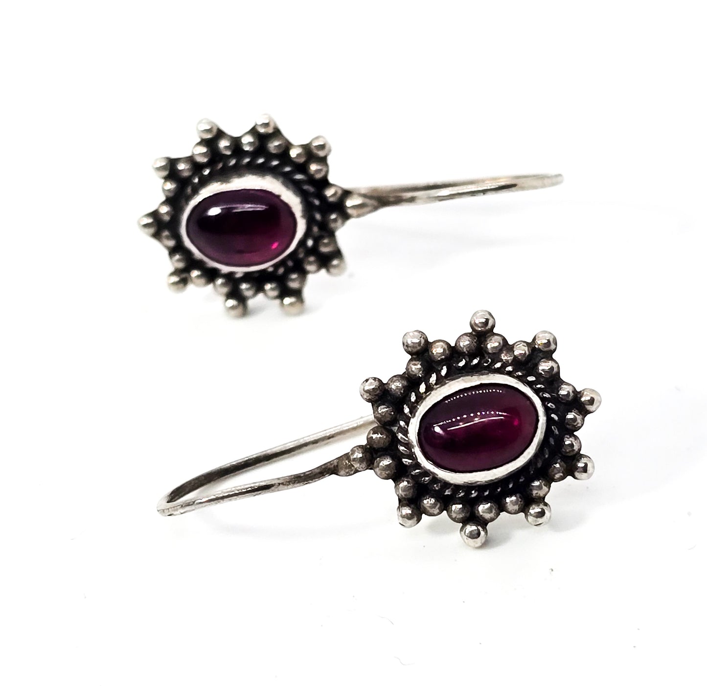 Umbalite pink/purple Garnet gemstone Bali tribal vintage sterling silver earrings