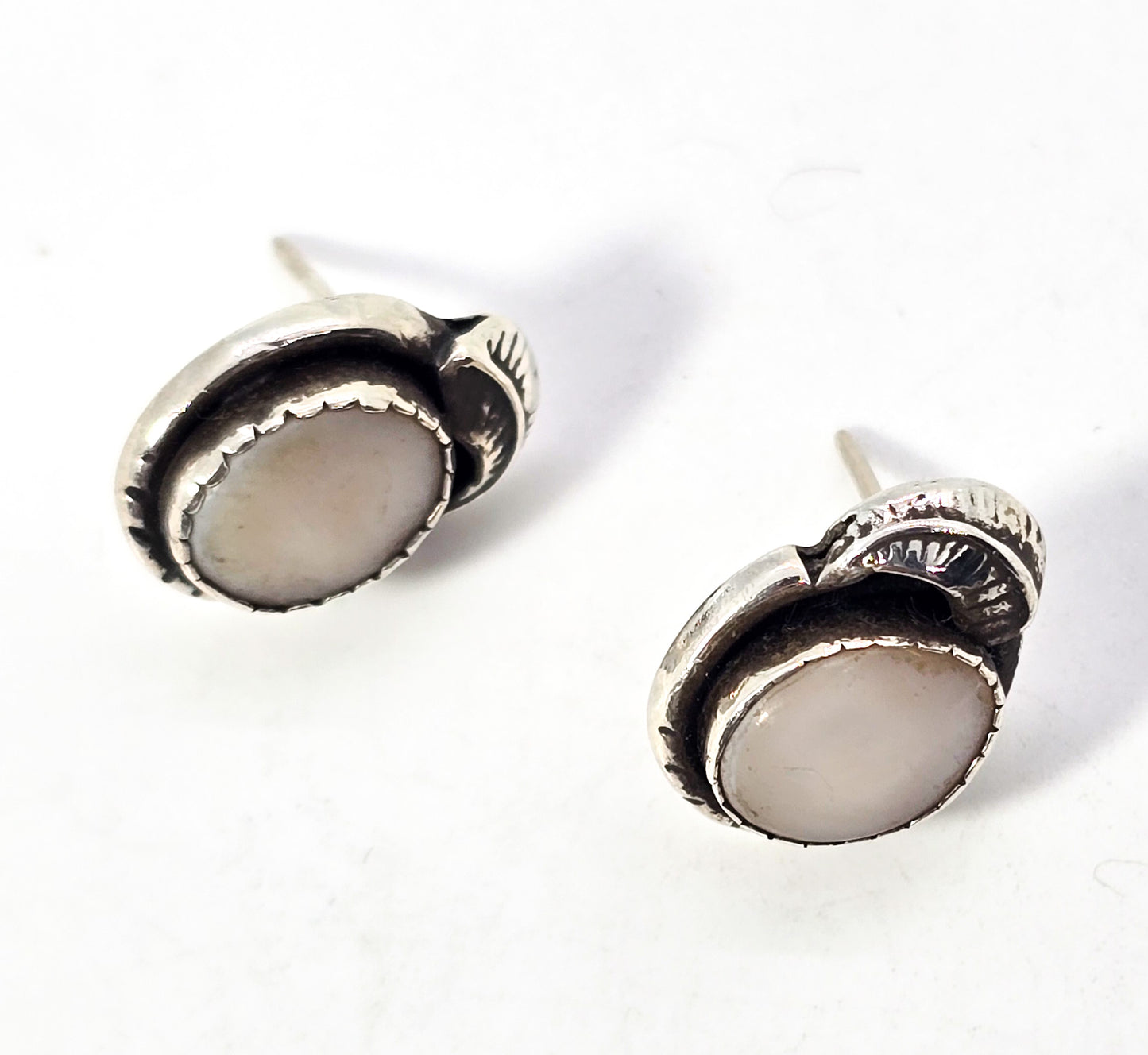 Native American Navajo Mother of Pearl MOP sterling silver stud vintage earrings
