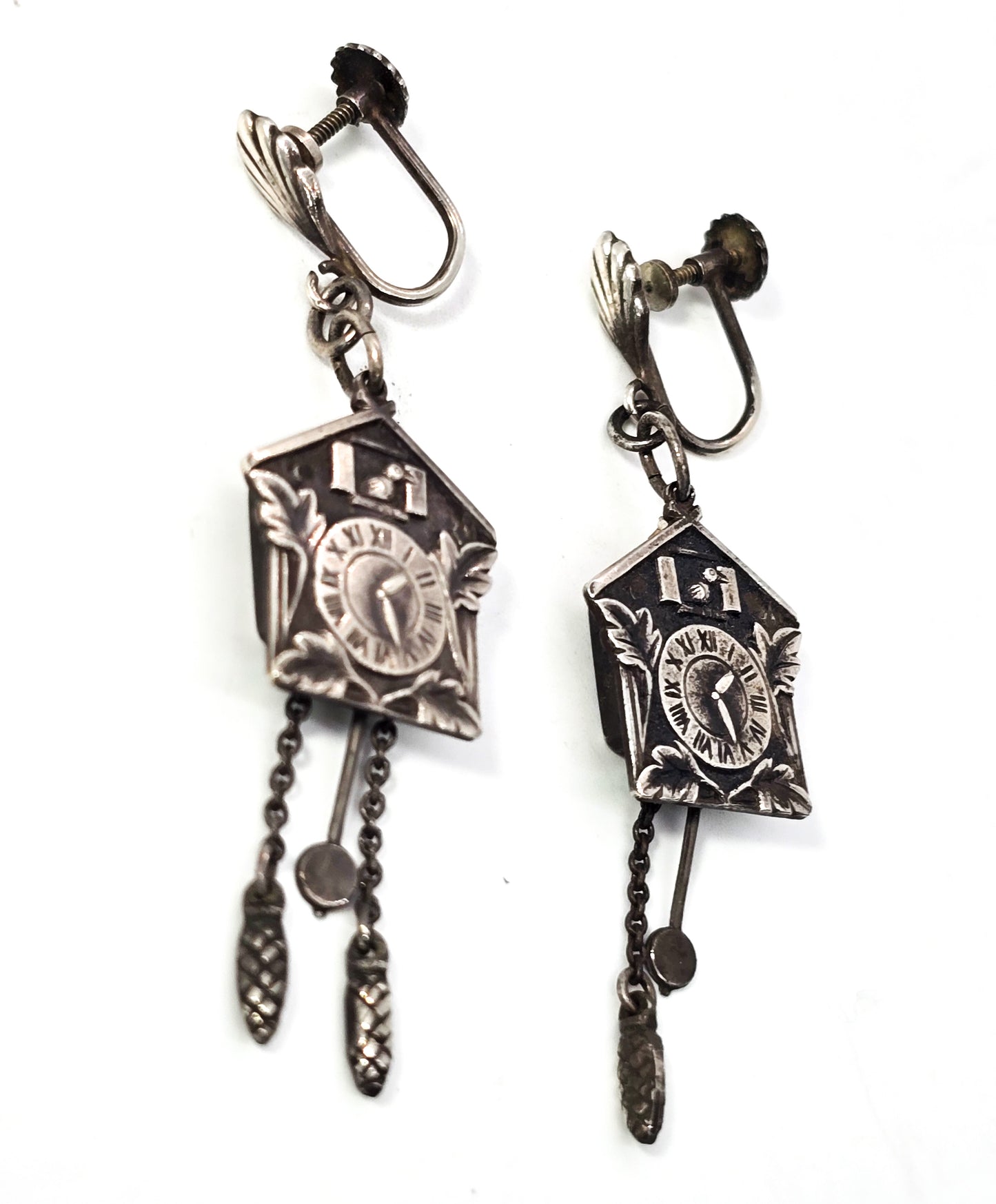 Antique Cuckoo clock German 835 sterling silver screw back earrings