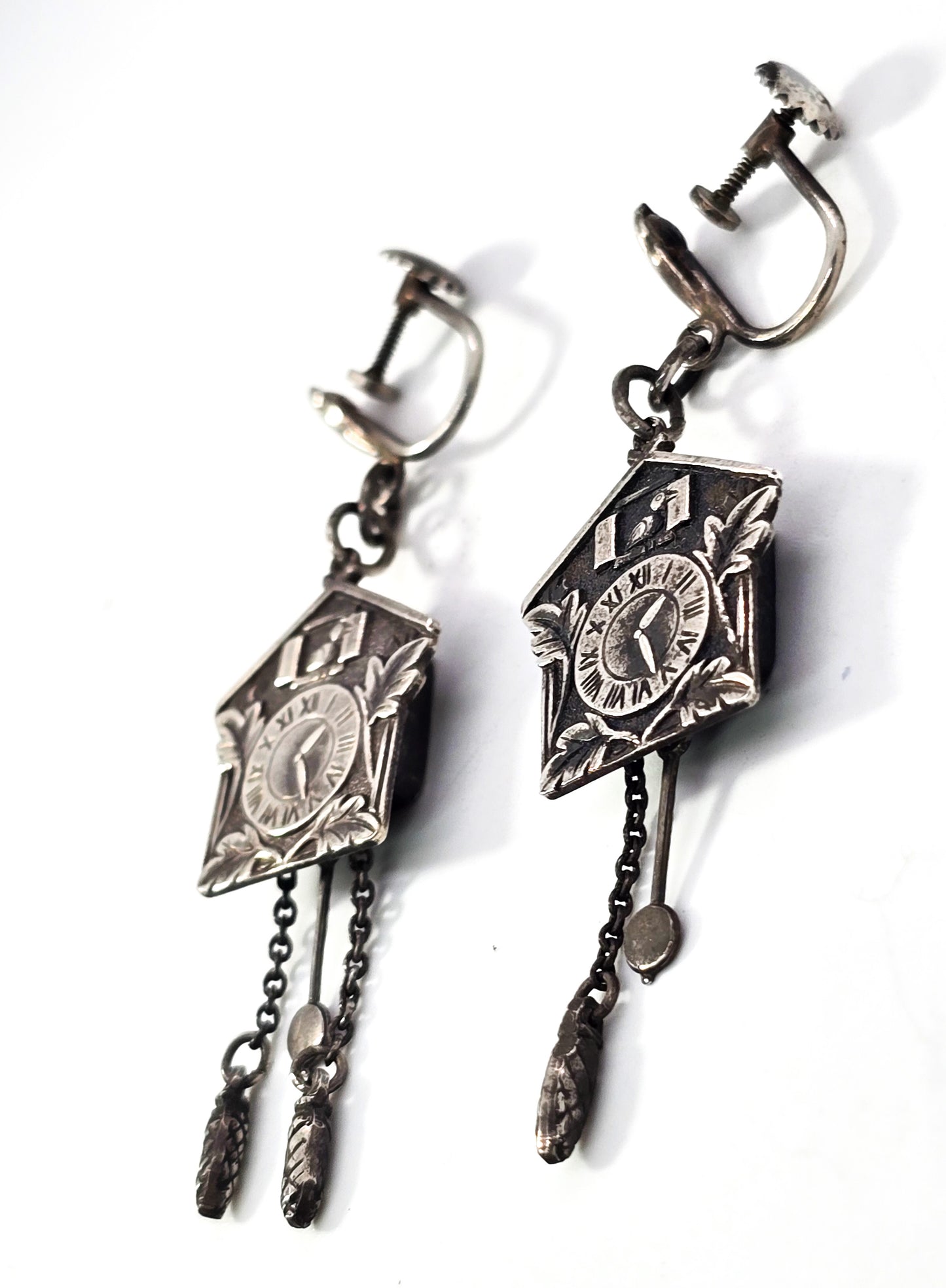 Antique Cuckoo clock German 835 sterling silver screw back earrings