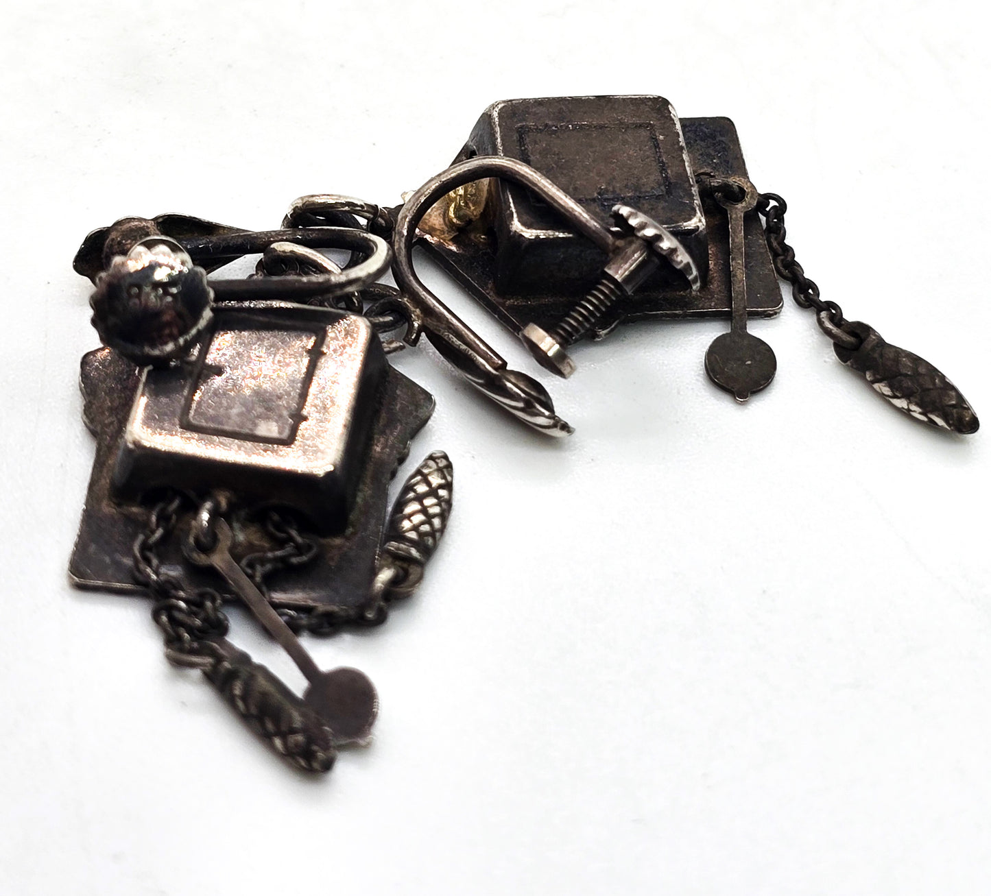 Antique Cuckoo clock German 835 sterling silver screw back earrings