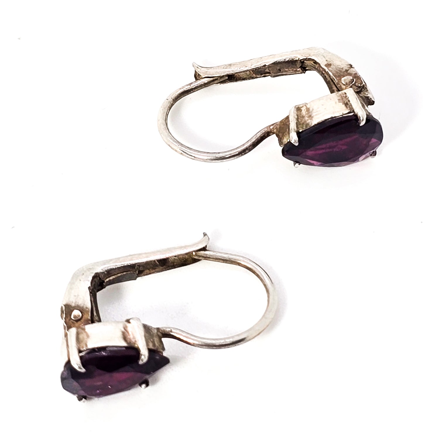 Red Garnet faceted gemstone pear cut sterling silver lever back earrings FAS