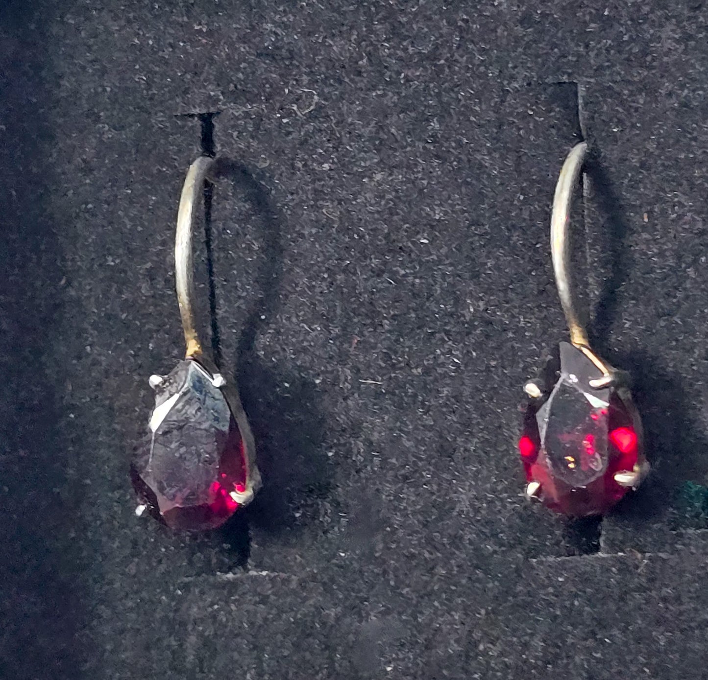 Red Garnet faceted gemstone pear cut sterling silver lever back earrings FAS