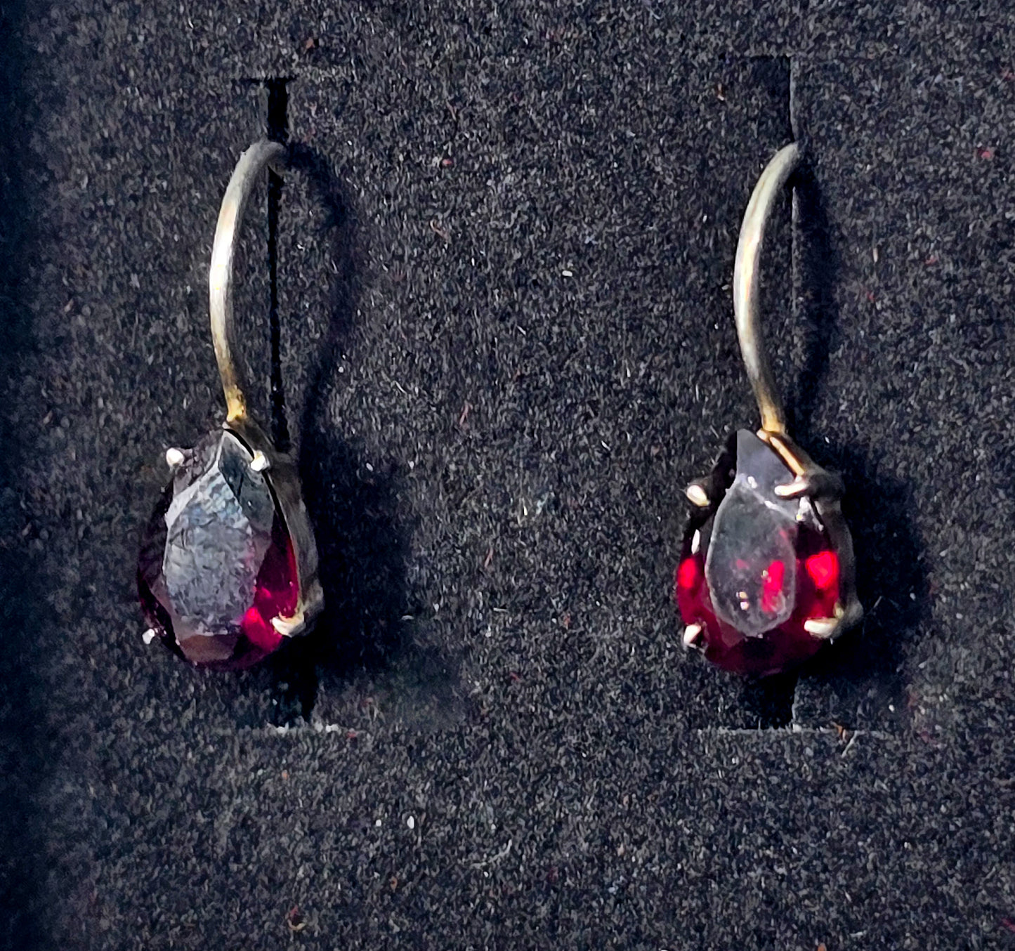 Red Garnet faceted gemstone pear cut sterling silver lever back earrings FAS