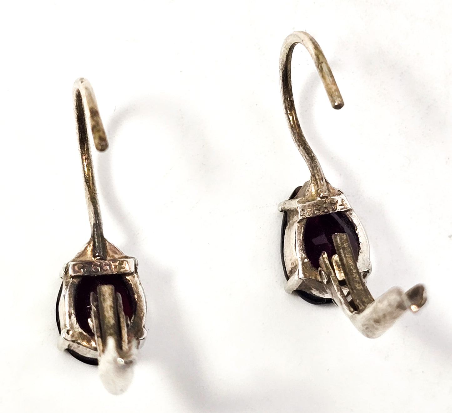 Red Garnet faceted gemstone pear cut sterling silver lever back earrings FAS