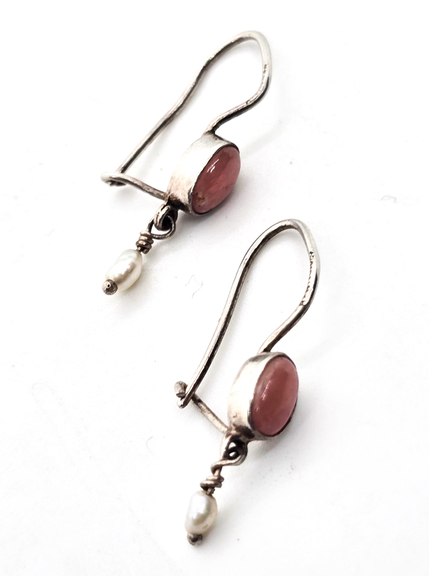 Sunstone Freshwater pearl beaded drop sterling silver vintage earrings