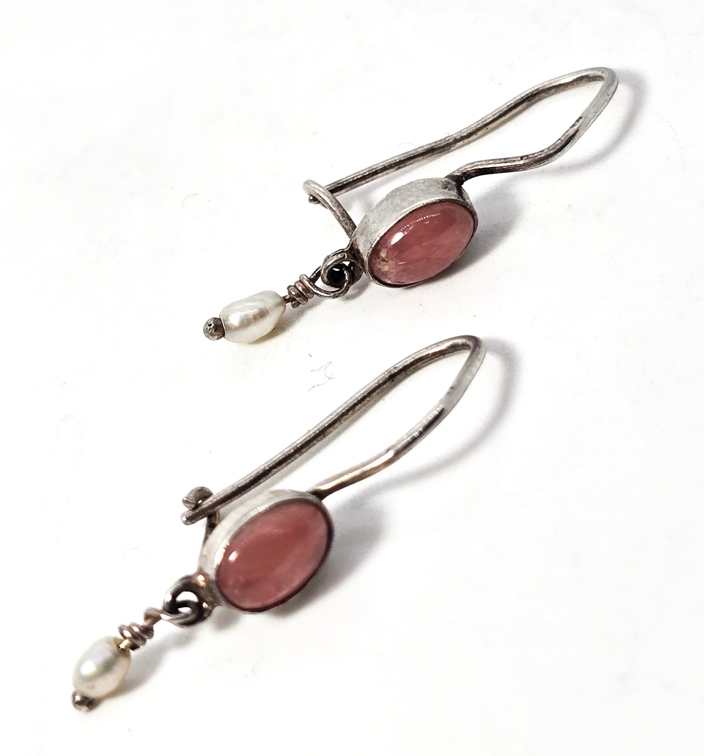 Sunstone Freshwater pearl beaded drop sterling silver vintage earrings