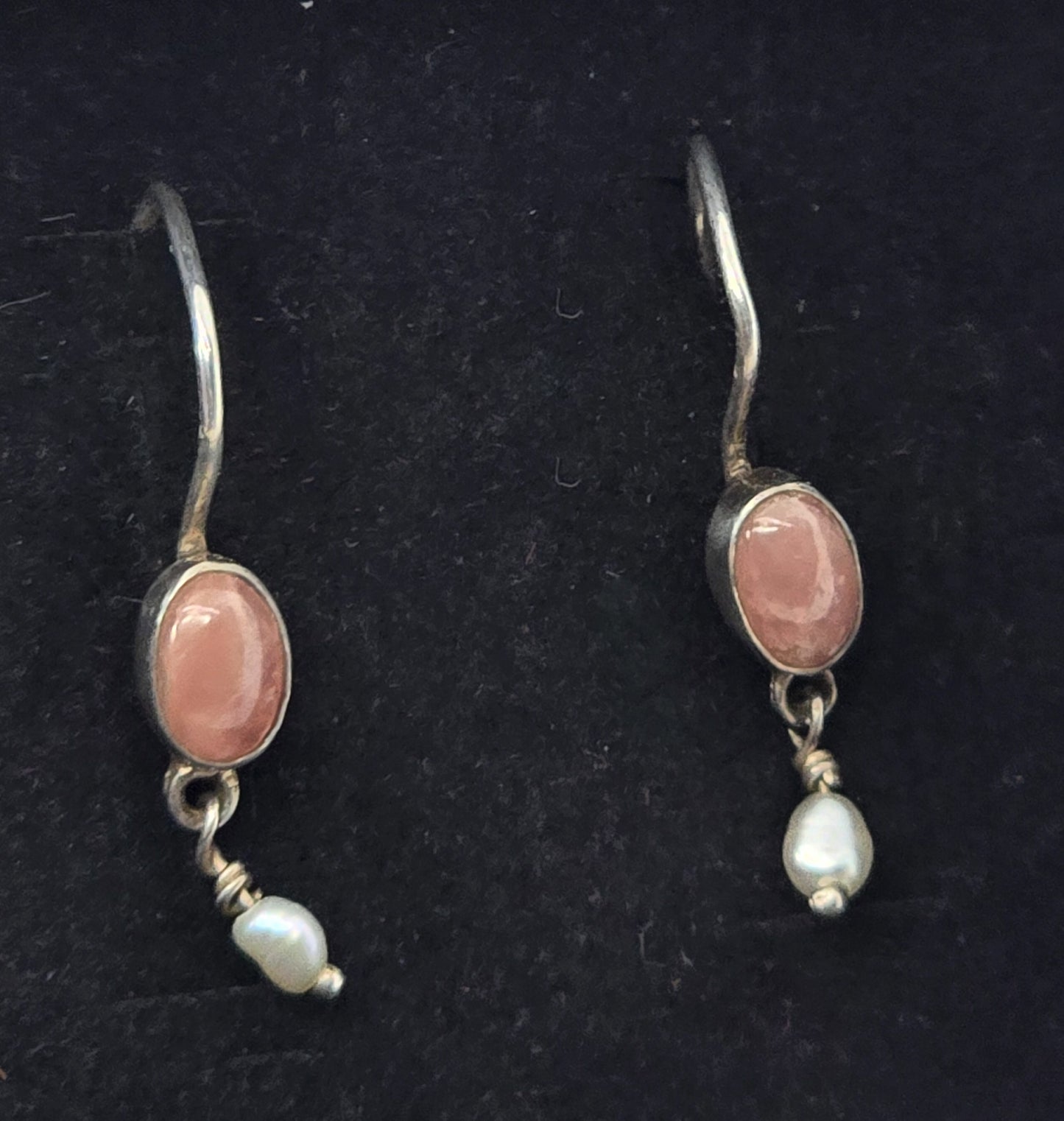 Sunstone Freshwater pearl beaded drop sterling silver vintage earrings