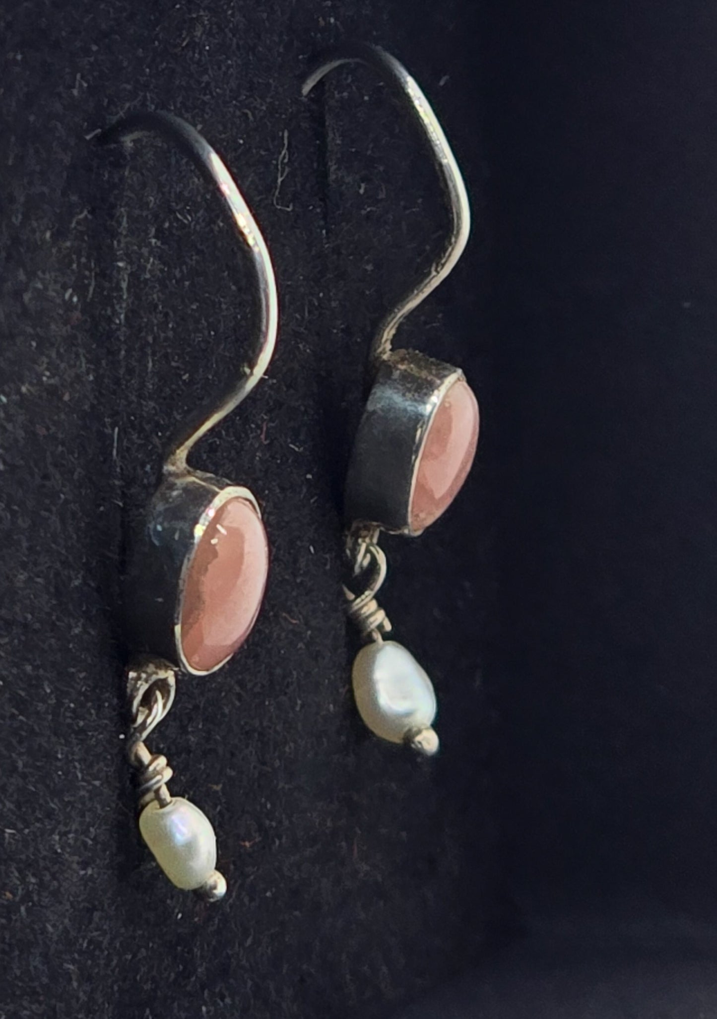 Sunstone Freshwater pearl beaded drop sterling silver vintage earrings