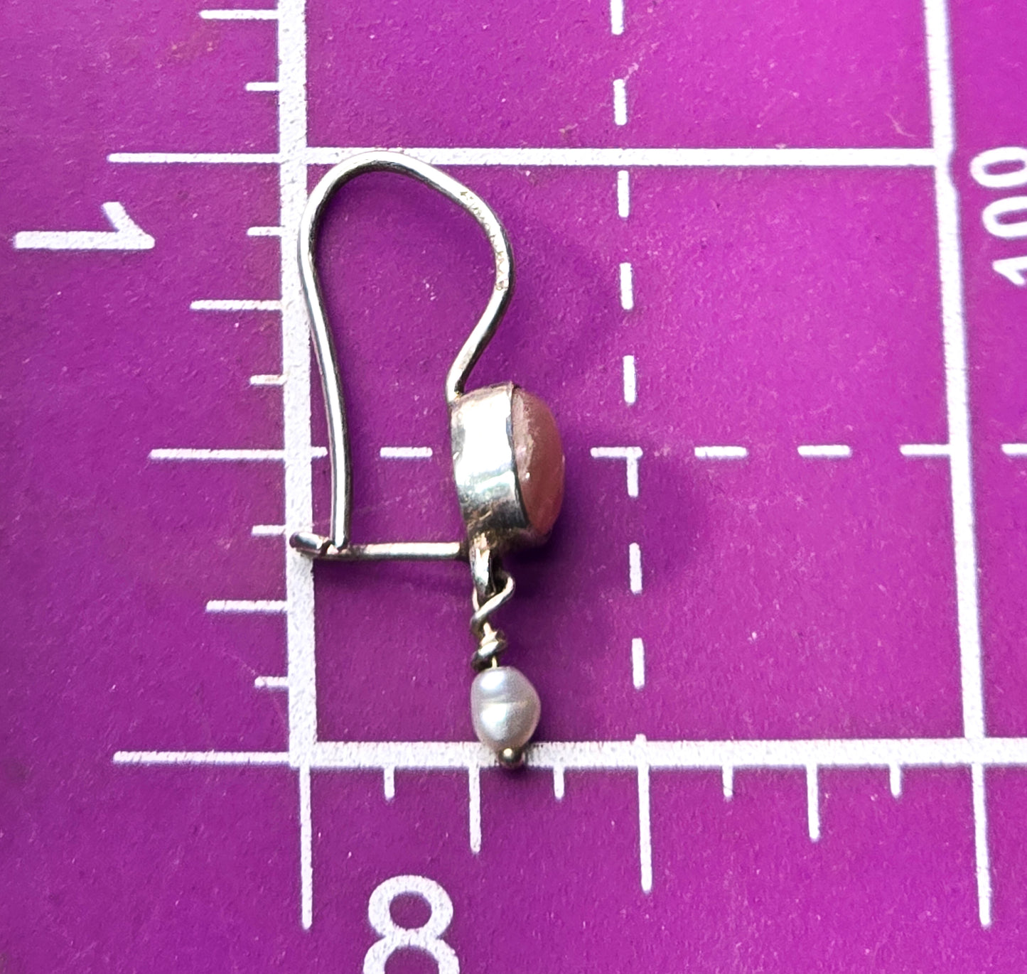Sunstone Freshwater pearl beaded drop sterling silver vintage earrings