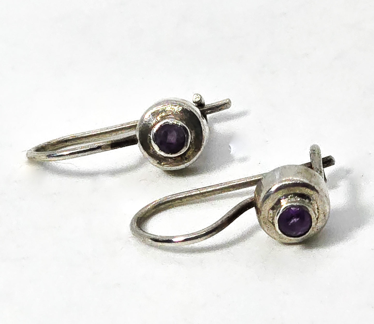 Amethyst Modernist small faceted purple gemstone sterling silver drop earrings