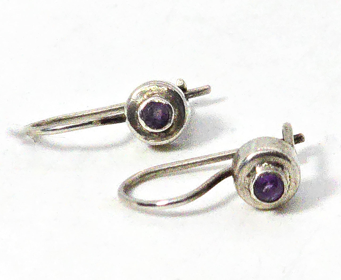 Amethyst Modernist small faceted purple gemstone sterling silver drop earrings