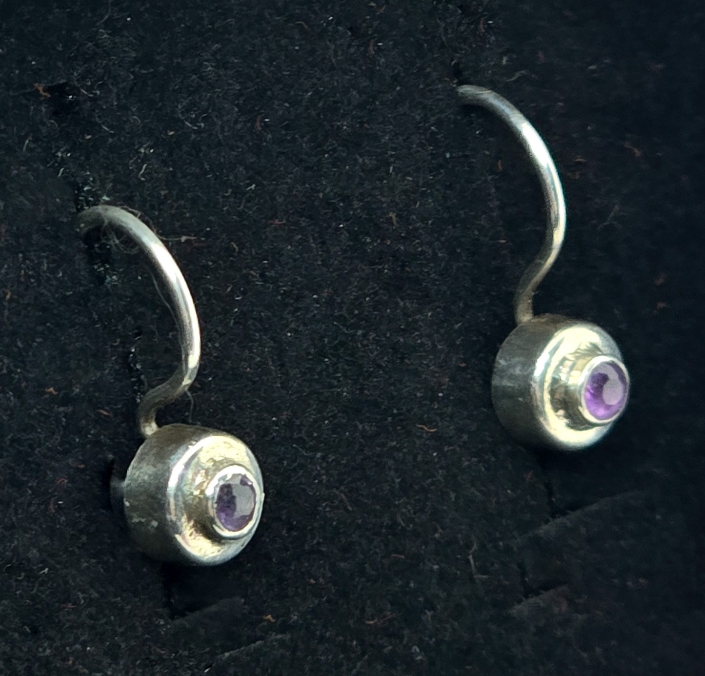 Amethyst Modernist small faceted purple gemstone sterling silver drop earrings