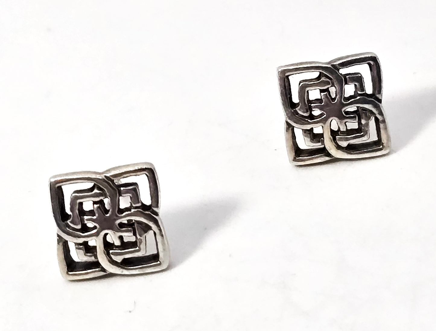 Filigree square mandala sterling silver stud earrings