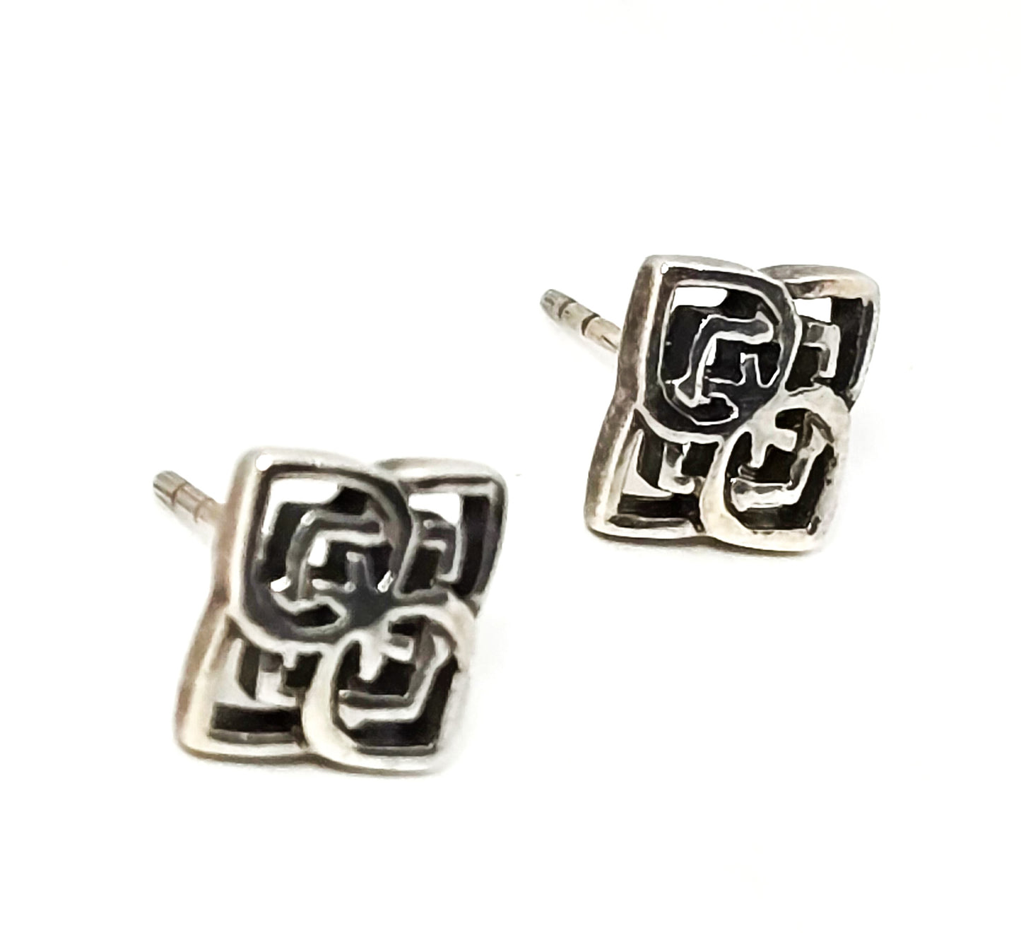 Filigree square mandala sterling silver stud earrings