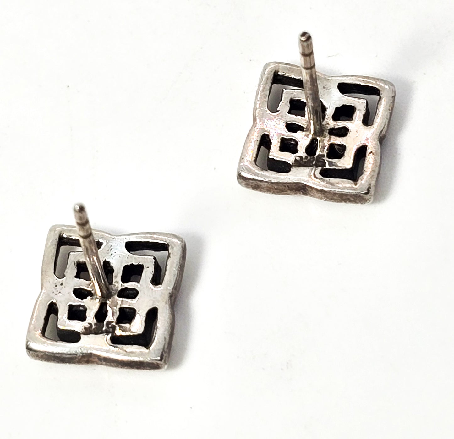 Filigree square mandala sterling silver stud earrings