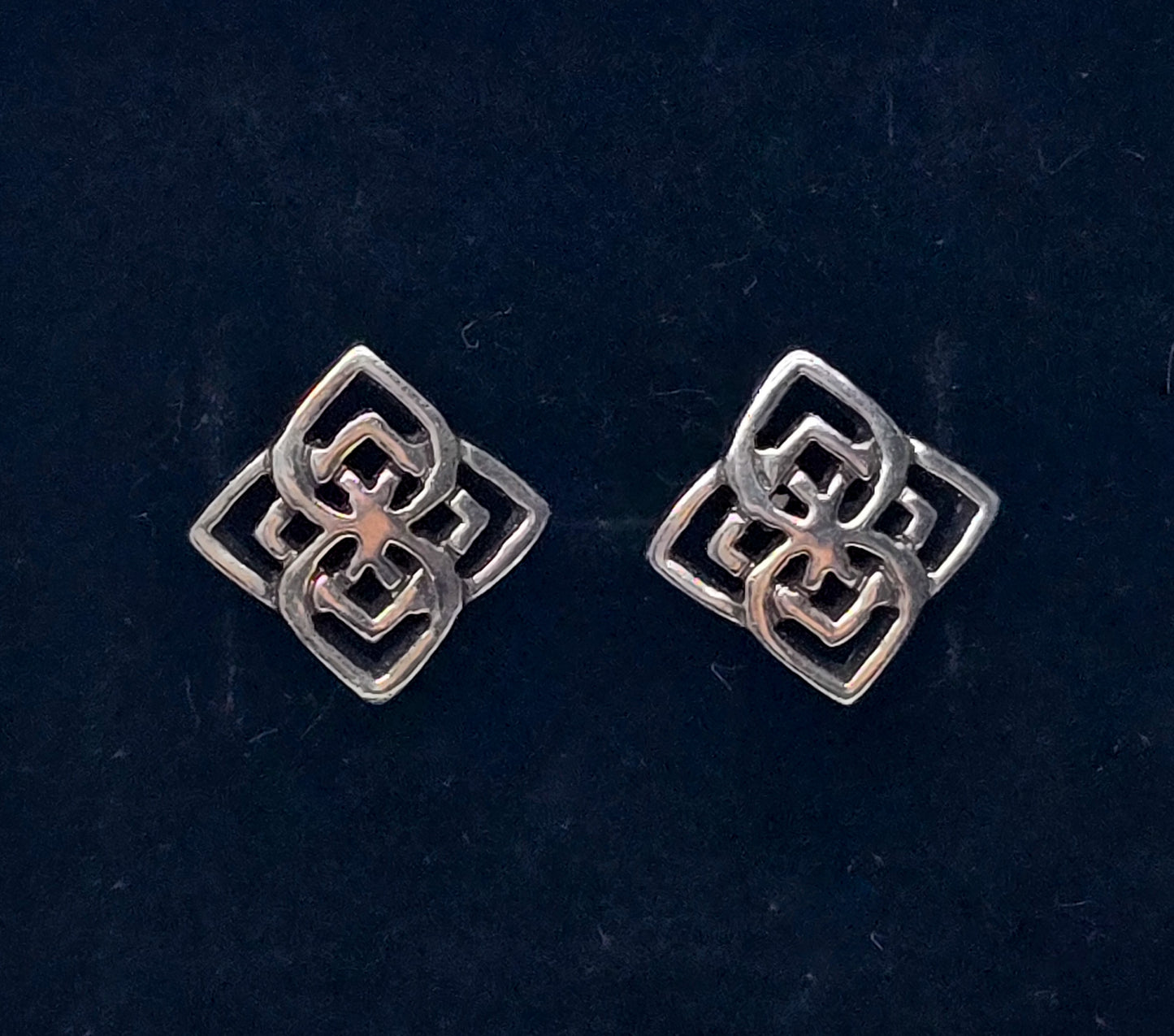 Filigree square mandala sterling silver stud earrings