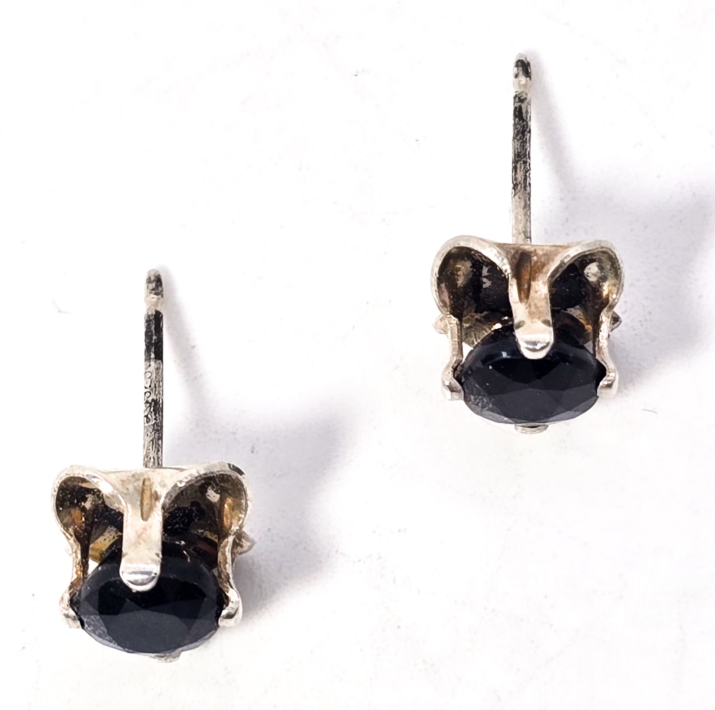 Landstrom's dark blue sapphire 1ct total weight sterling silver stud earrings