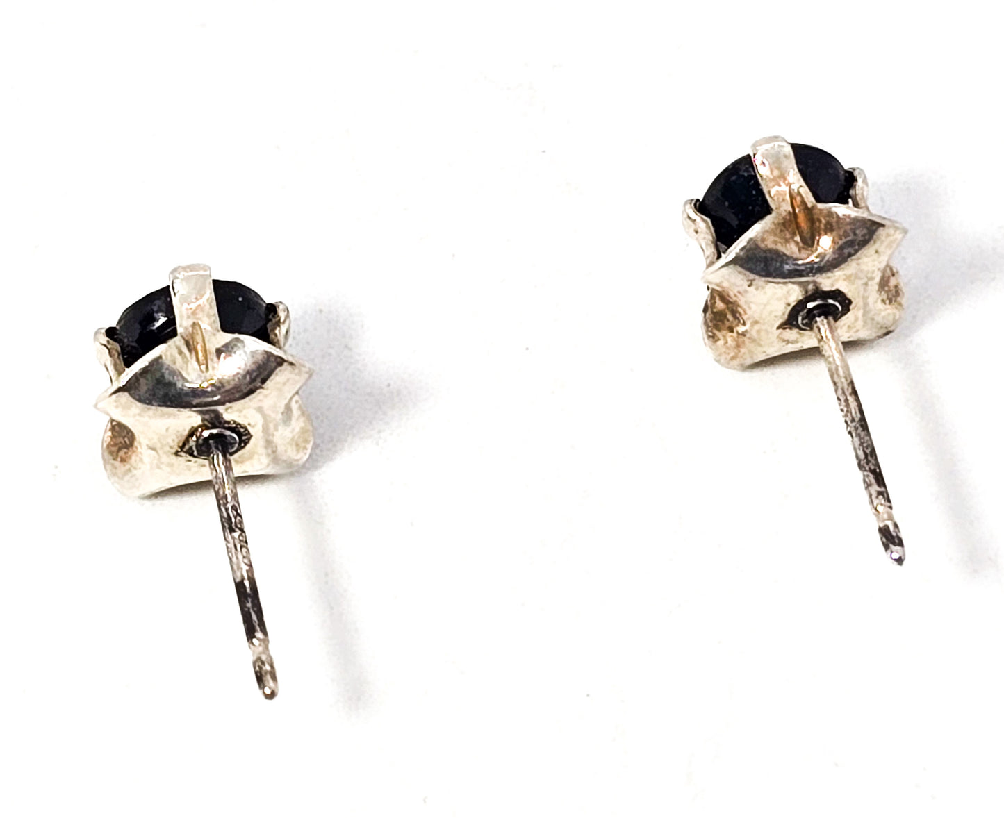 Landstrom's dark blue sapphire 1ct total weight sterling silver stud earrings