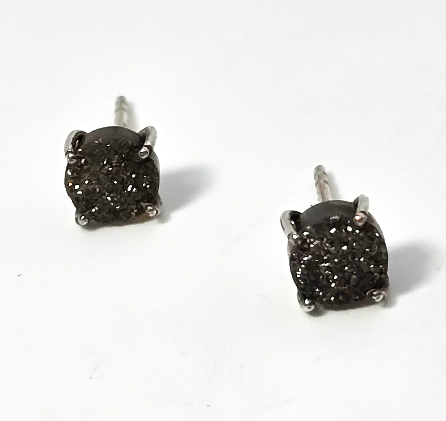 Black sparkling druzy gemstone prong set sterling silver stud earrings