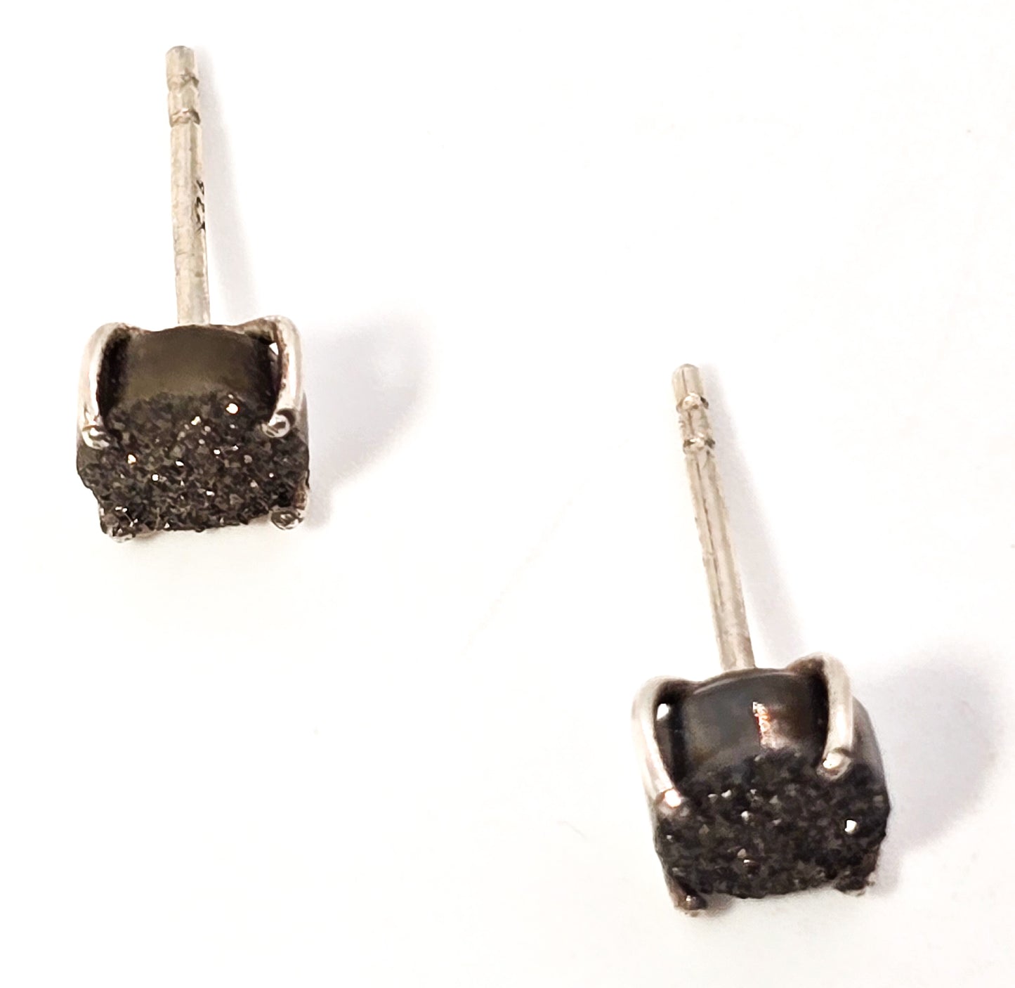 Black sparkling druzy gemstone prong set sterling silver stud earrings