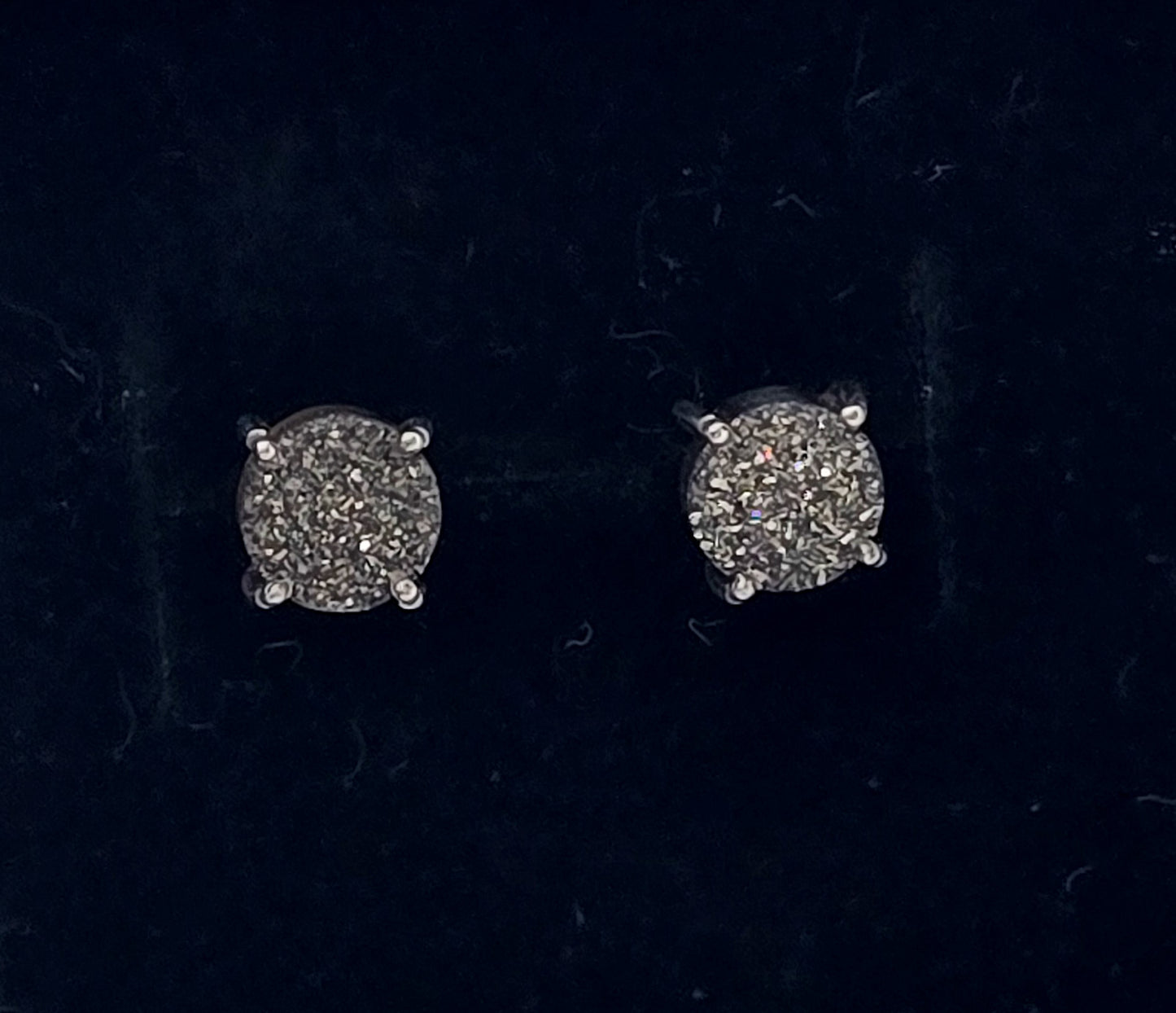 Black sparkling druzy gemstone prong set sterling silver stud earrings
