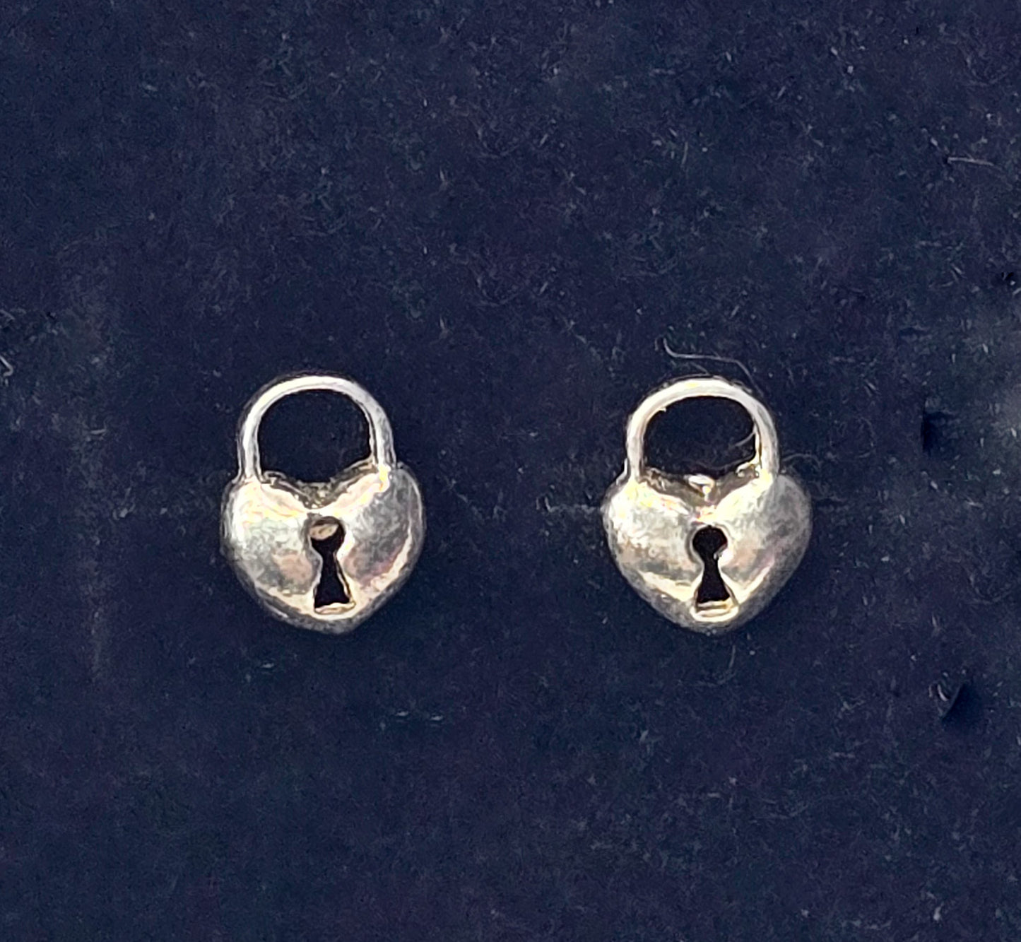 Heart shaped lock petite tiny sterling silver stud earrings