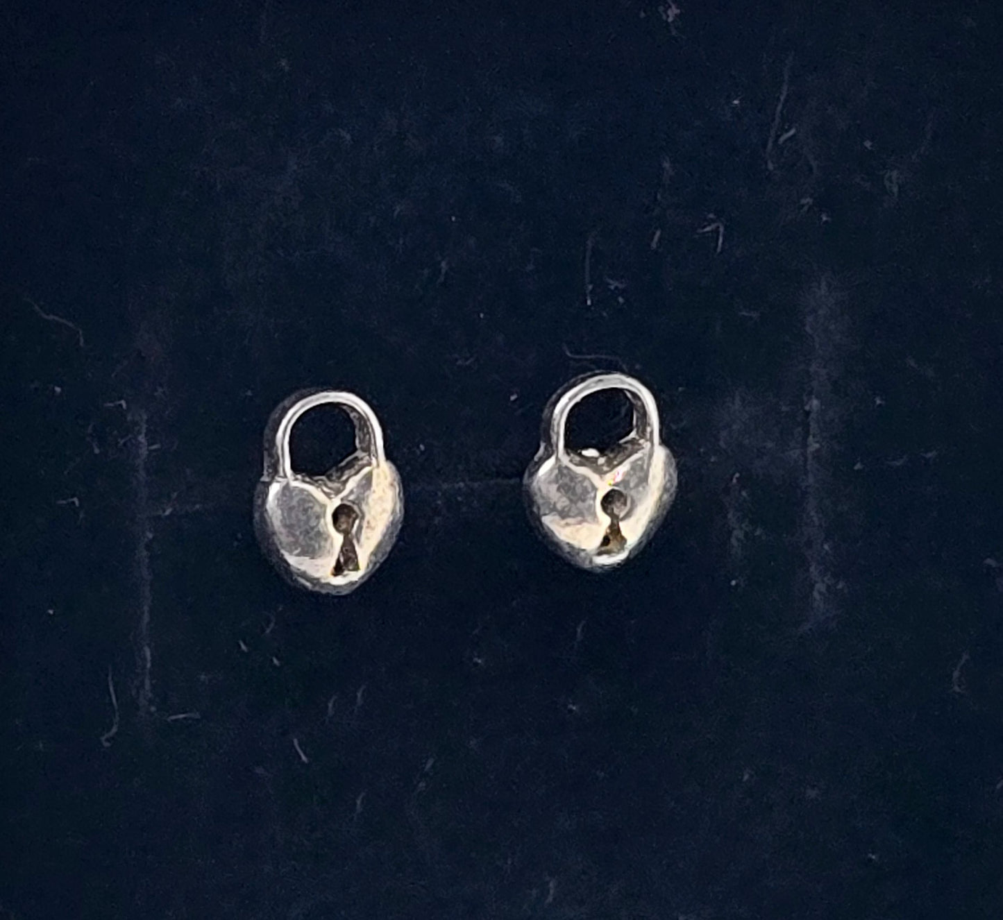 Heart shaped lock petite tiny sterling silver stud earrings