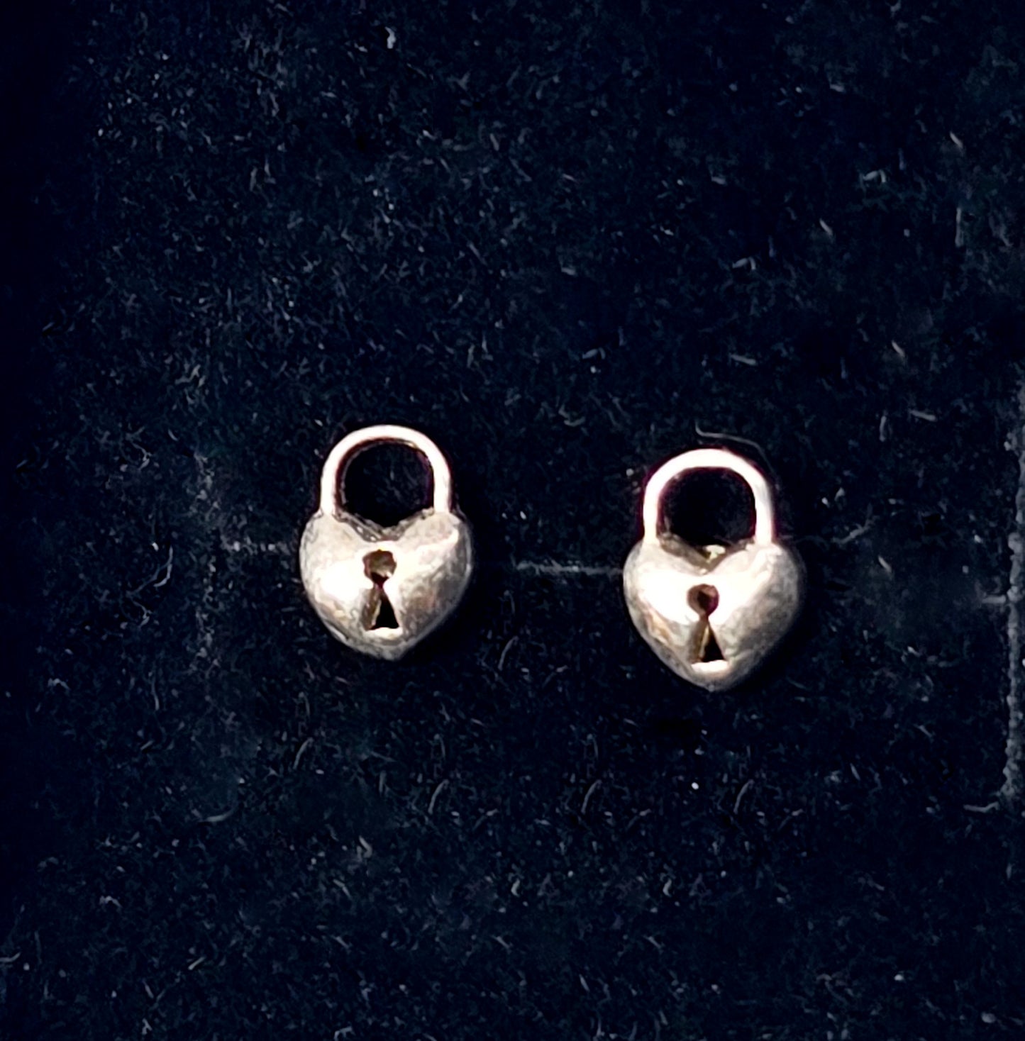 Heart shaped lock petite tiny sterling silver stud earrings