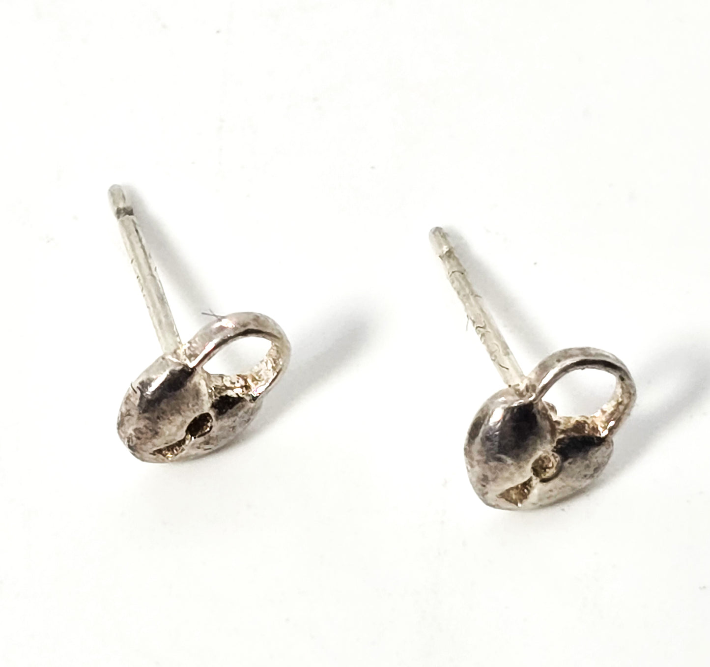 Heart shaped lock petite tiny sterling silver stud earrings