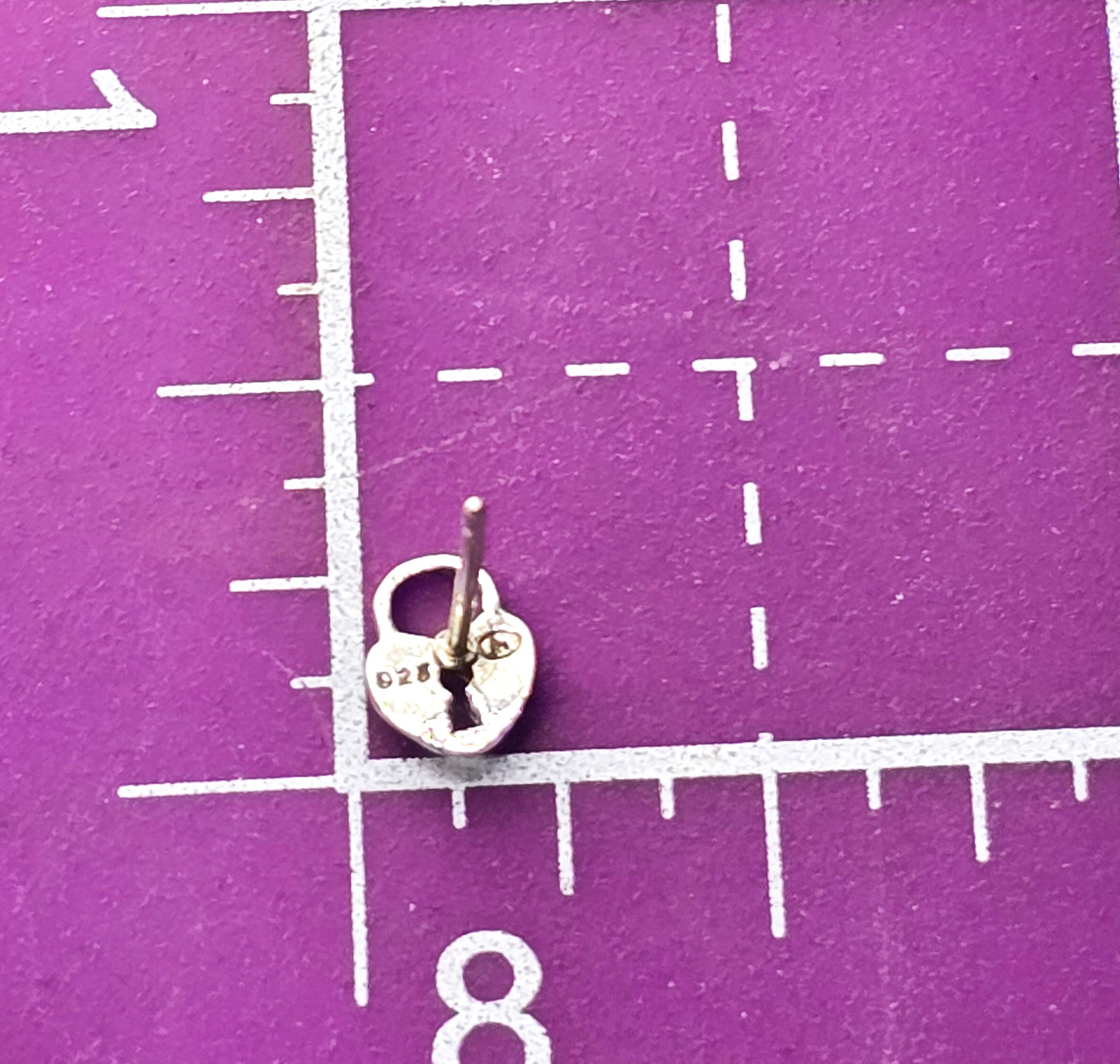 Heart shaped lock petite tiny sterling silver stud earrings