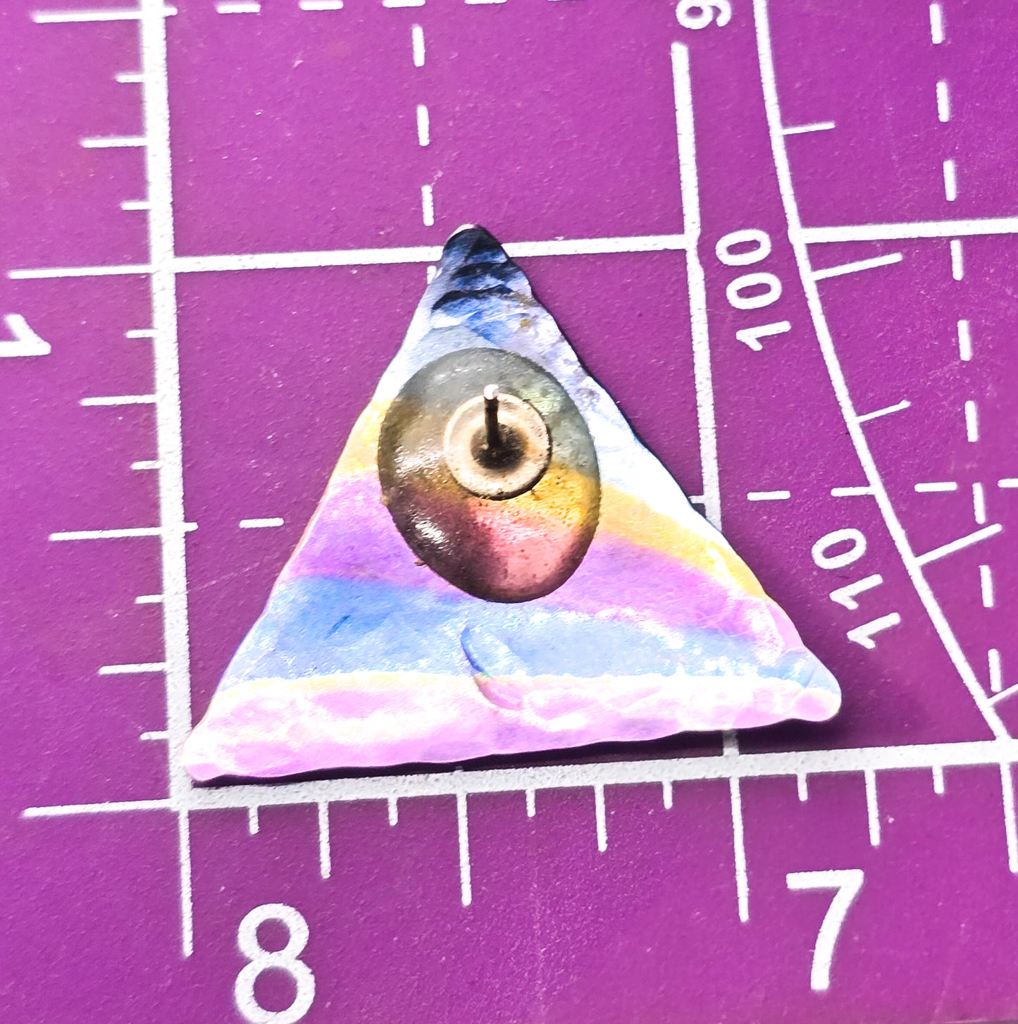 Rainbow Niobium hammered metal large retro triangle stud vintage earrings