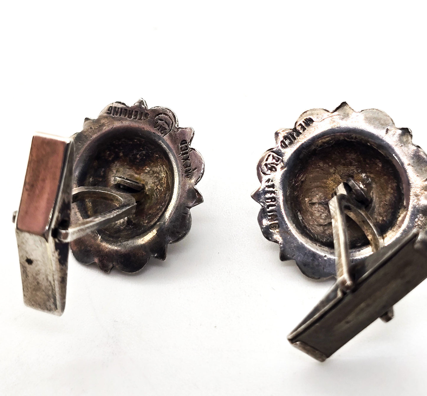 Mexican domed concho eagle mark Taxco retro vintage sterling silver cufflinks Flemming