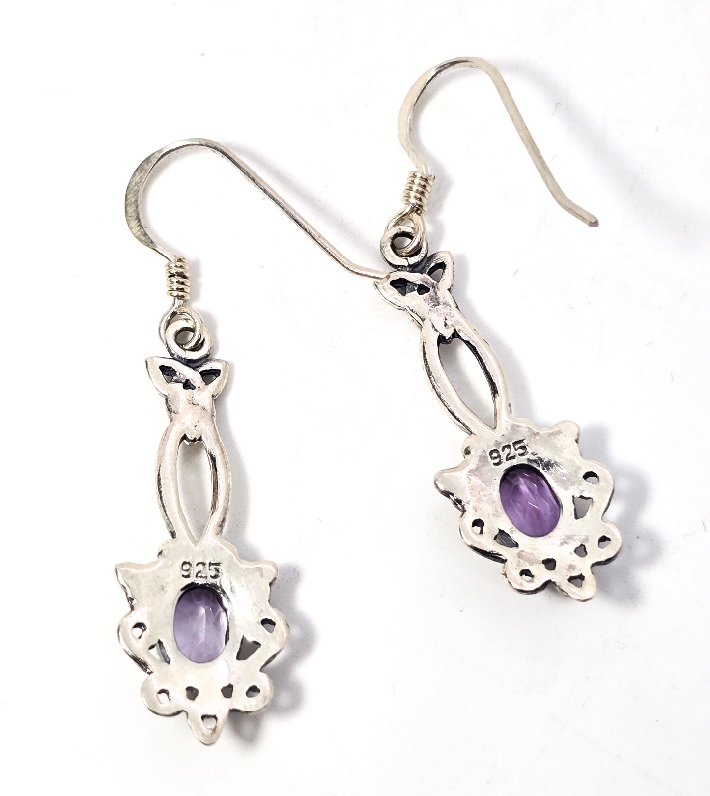Amethyst purple Celtic knot gemstone sterling silver tribal drop earrings