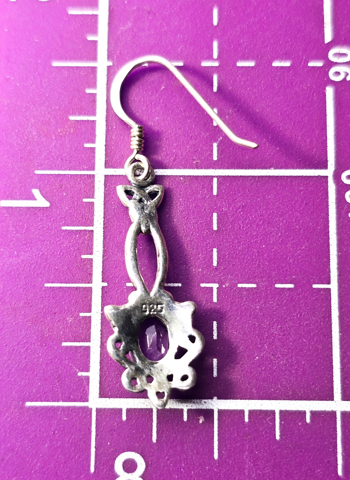 Amethyst purple Celtic knot gemstone sterling silver tribal drop earrings