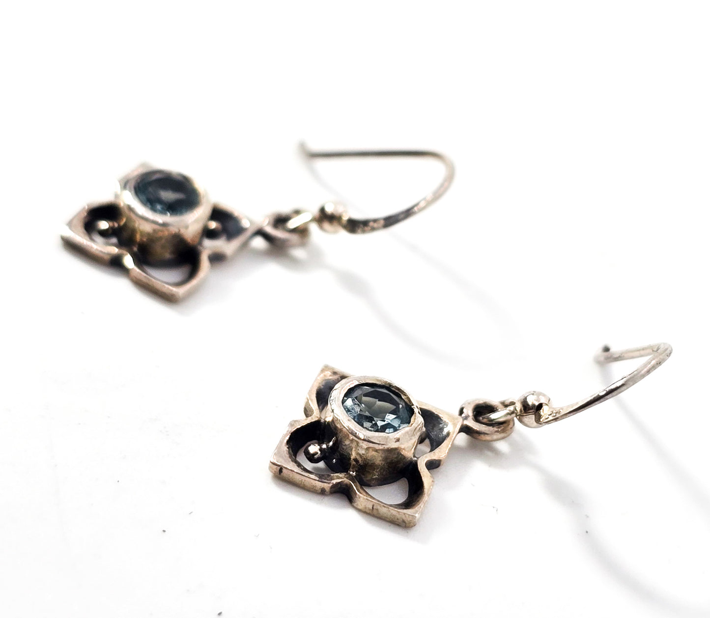 Synthetic blue topaz filigree sterling silver drop vintage earrings 925