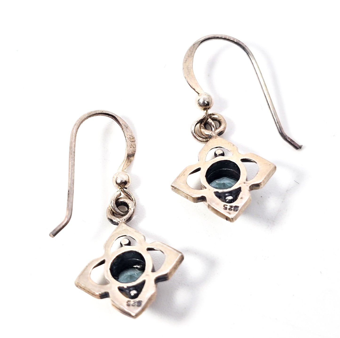 Synthetic blue topaz filigree sterling silver drop vintage earrings 925