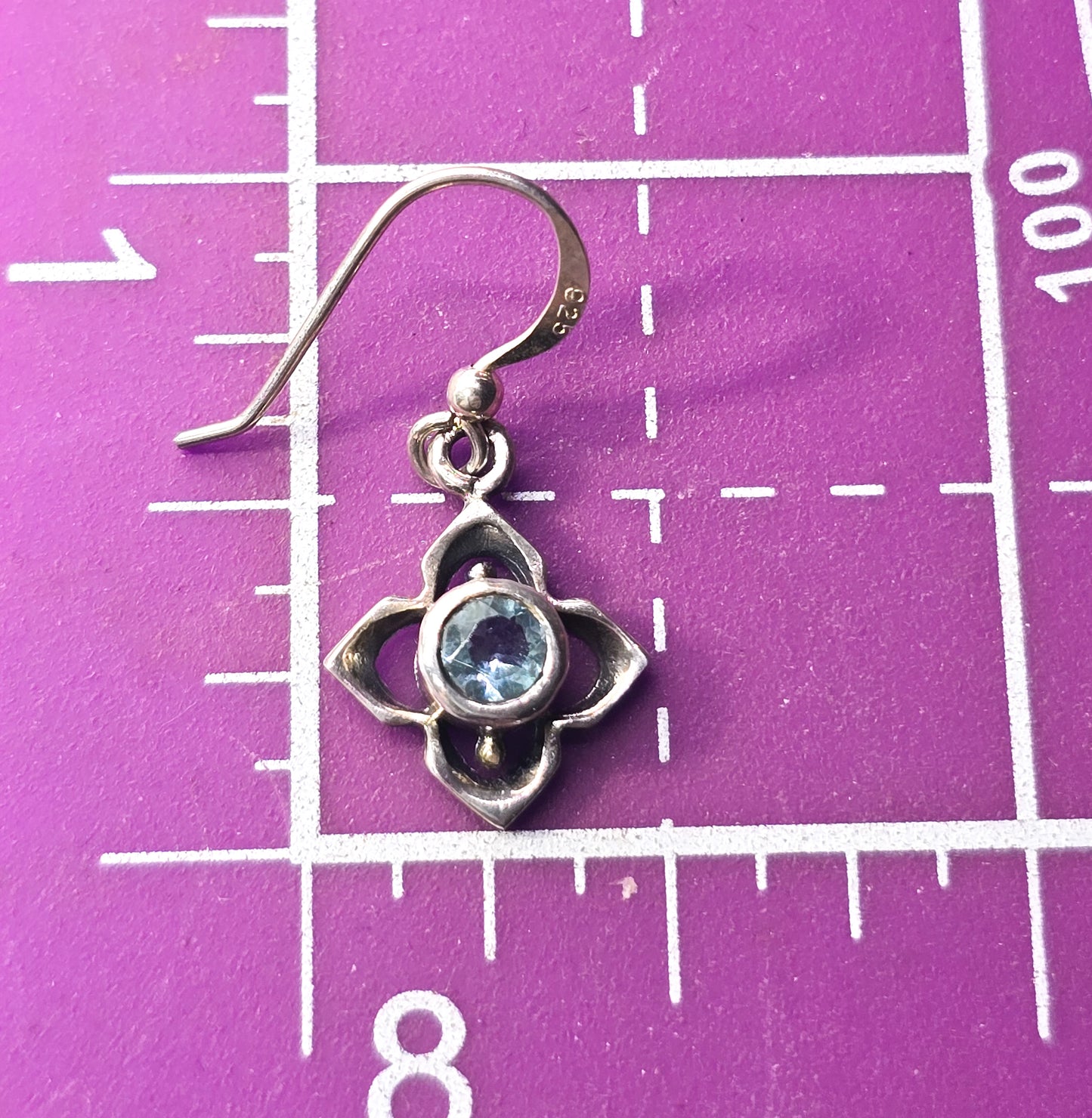 Synthetic blue topaz filigree sterling silver drop vintage earrings 925