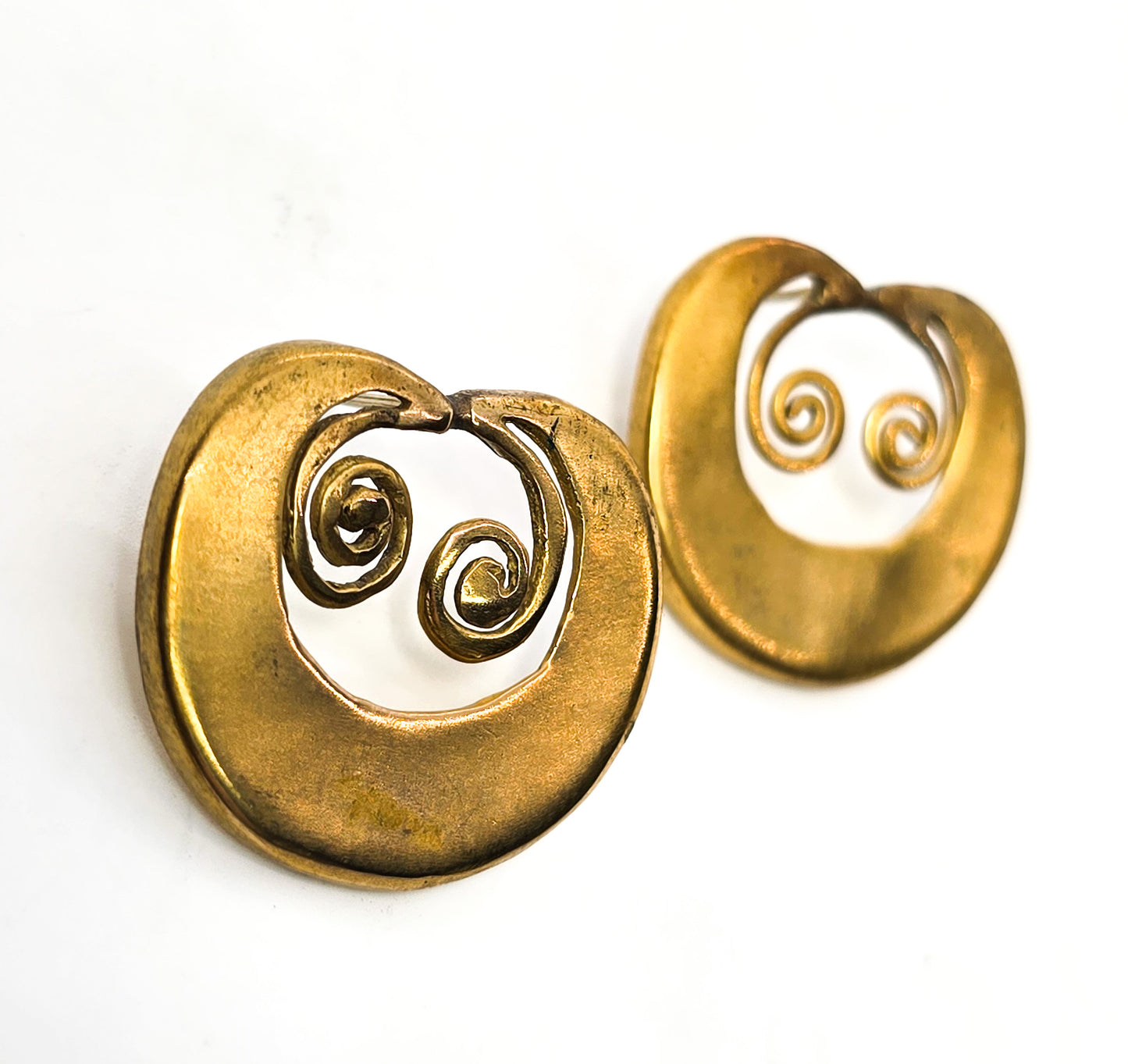 Ani-ani Indonesian protection spiral vintage gold toned signed OTO 005 earrings