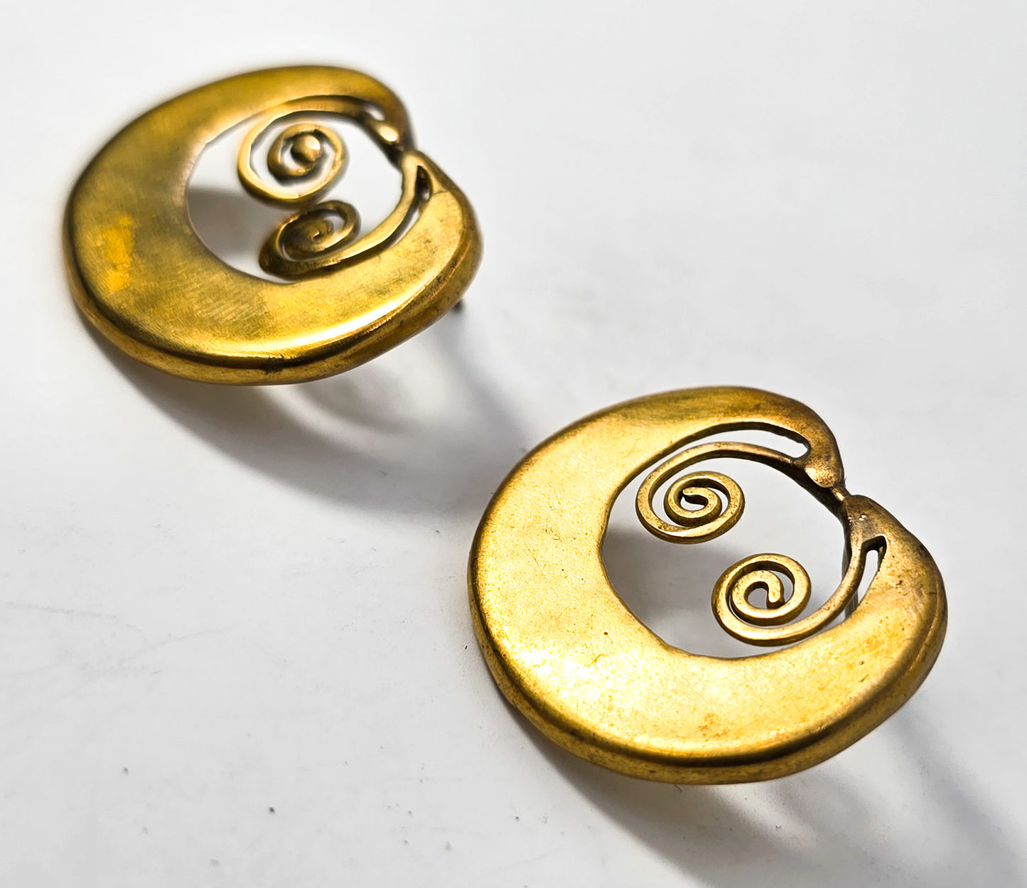 Ani-ani Indonesian protection spiral vintage gold toned signed OTO 005 earrings