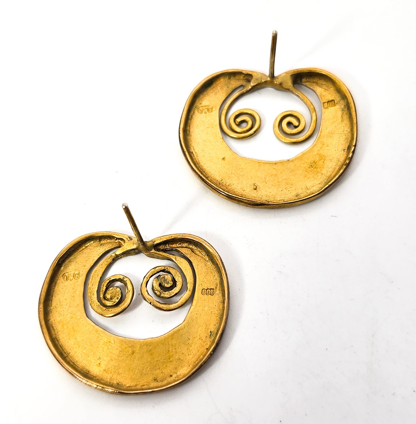 Ani-ani Indonesian protection spiral vintage gold toned signed OTO 005 earrings
