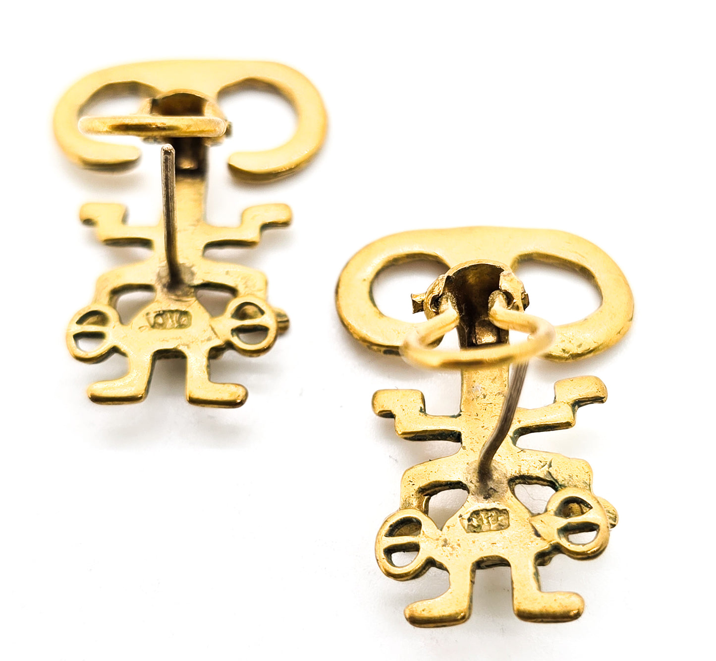 Tolima Anthropomorphic feline signed brass Pre-Columbian vintage earrings