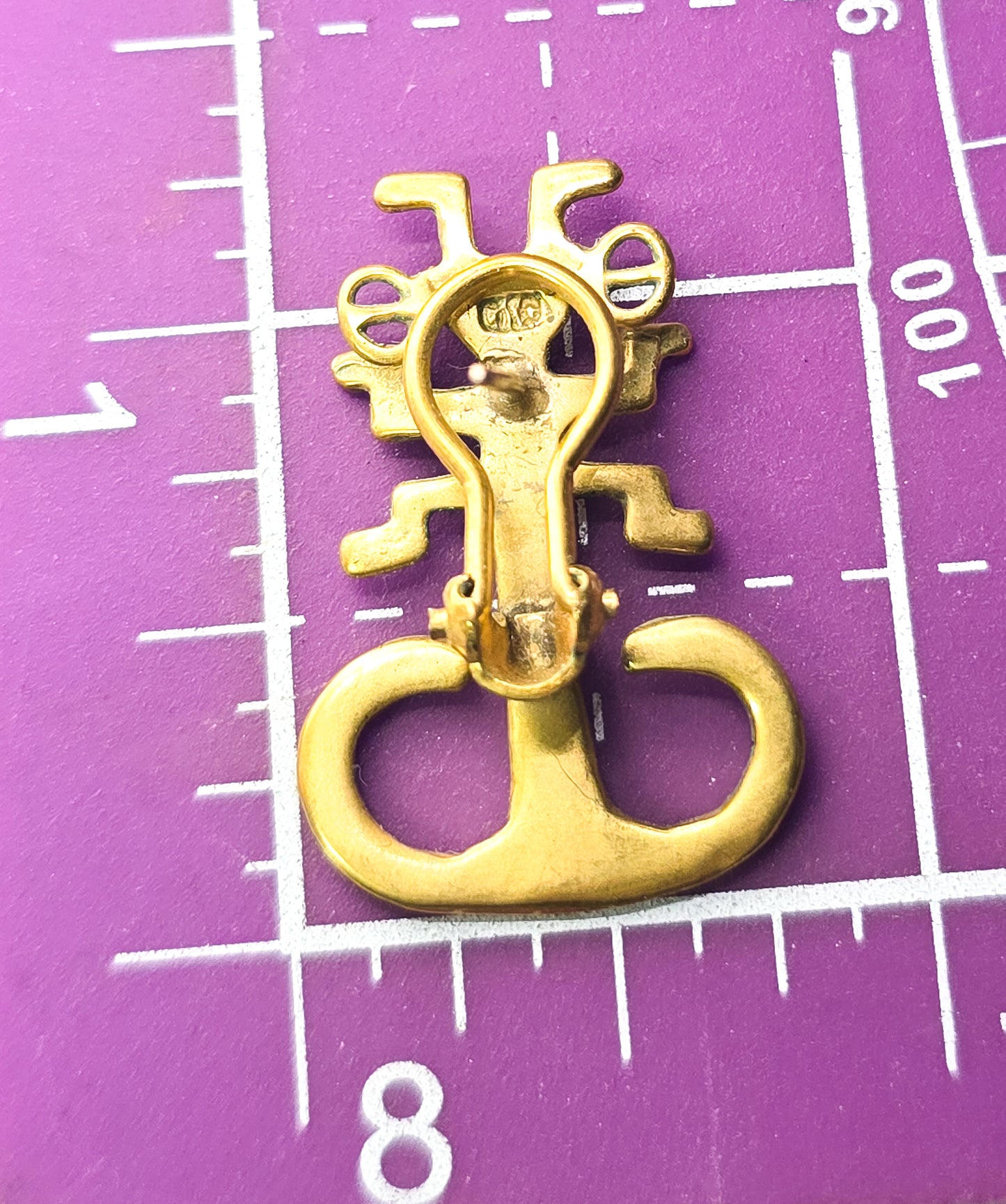 Tolima Anthropomorphic feline signed brass Pre-Columbian vintage earrings